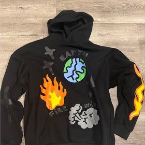 PacSun Black Hoodie with Earth and Fire Graphic